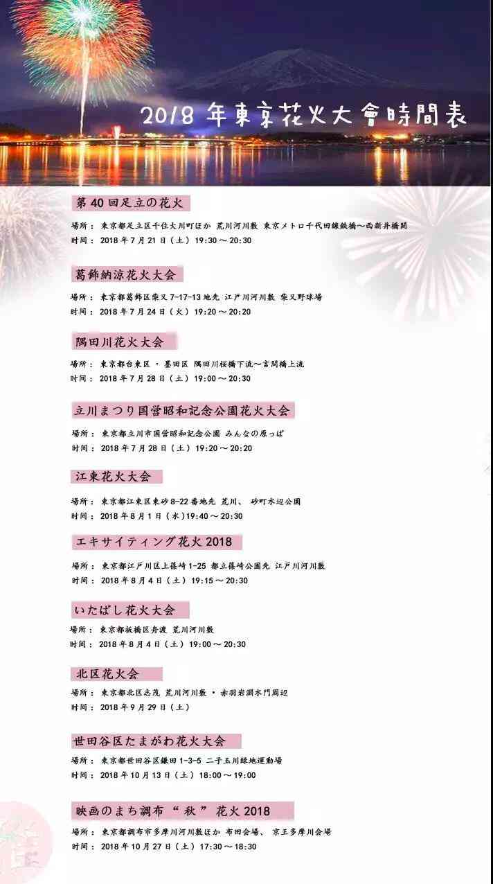 2018日本夏季花火大会时间表